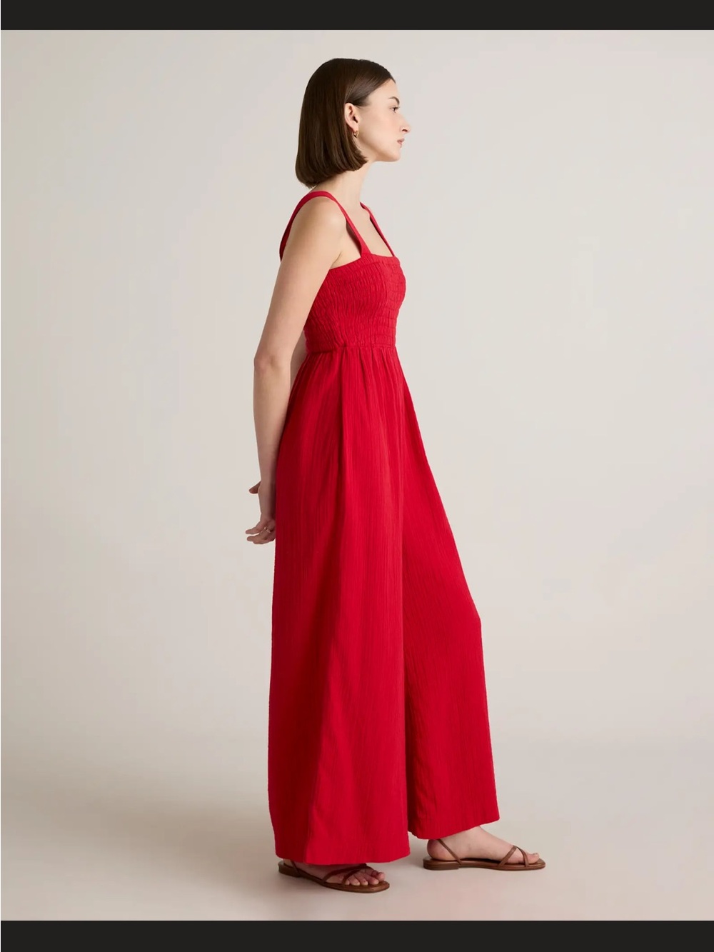 Red organic gauze jumpsuit - Picture 3 of 9
